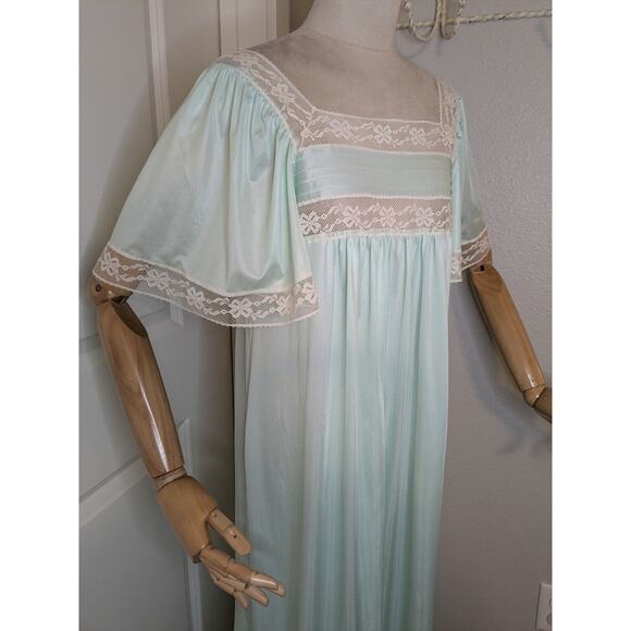 Vintage 60s Gossard Artemis Negligee Mint Green Lace Nightgown Maxi NWT - Picture 3 of 12